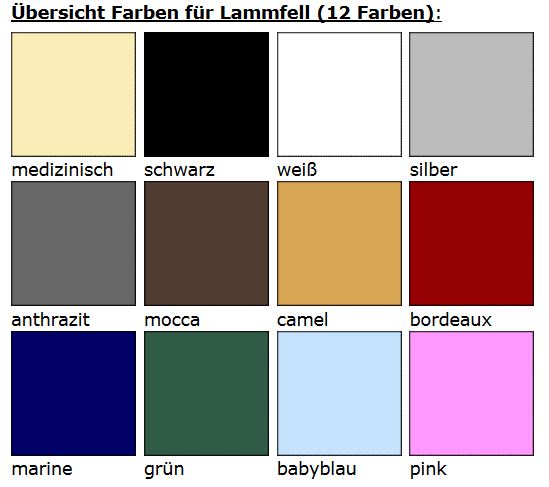 Auswahl Lammfellfarben