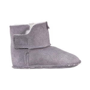 Lammfell Babyschuhe einfacher Klettverschluss grau-weiss