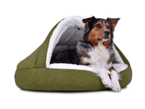 Hundebett Shell Fake Fur 90x90 cm olivgrüncremeweiss