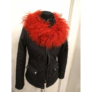 Tibet Lammfell Kragen 75 cm dunkelrot