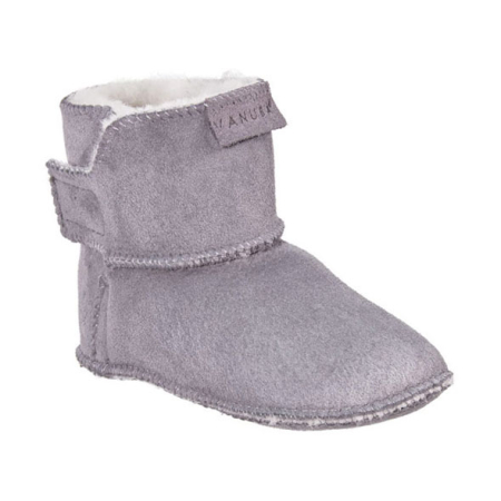Lammfell Babyschuhe einfacher Klettverschluss grau-weiss-1