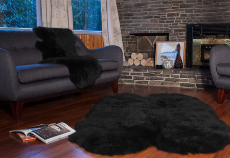 Schaffell Teppich 4-fach 180 x 110 cm schwarz