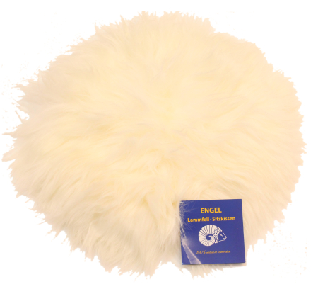 Sitzauflage aus Lammfell hochwollig rund 34cm weiss