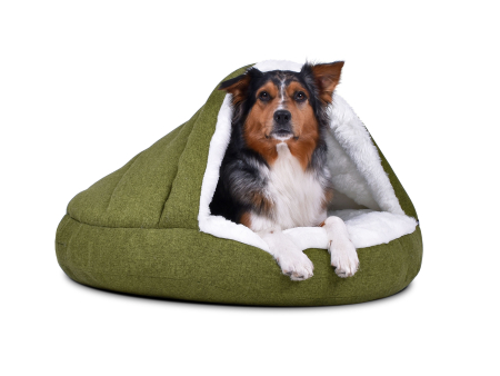 Hundebett Shell Fake Fur 120x120 cm olivgrüncremeweiss