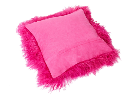 Tibet Lammfell Kissen Kissenhülle hell pink / lila