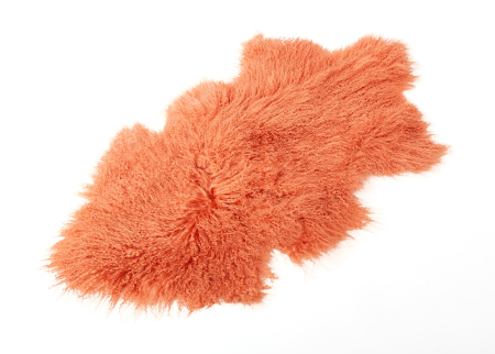 Tibet Lammfell Teppich Naturform lachsfarben / hellorange