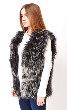 Tibet Lammfell Damen Weste schwarz (Tops)