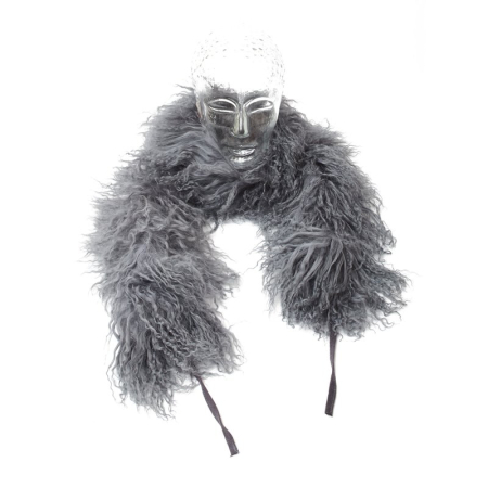Tibet Lammfell Kragen 75 cm grau